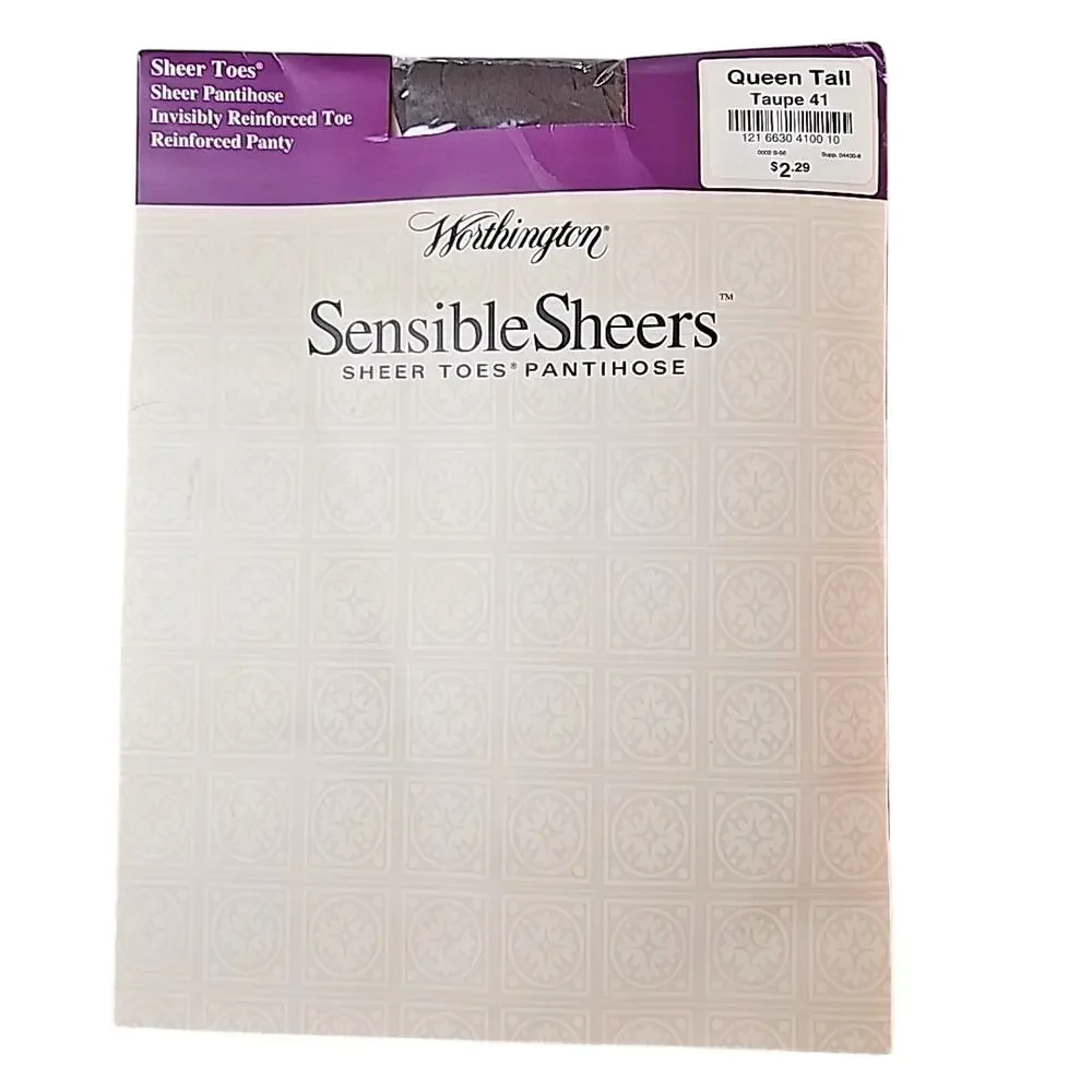 Vintage Worthington Sensible Sheer Toes Tall Pantihose Taupe 41 New Old Stock